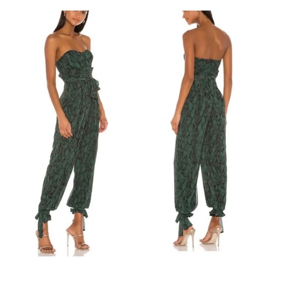 Michael Costello X Revolve Pants - New Michael Costello Revolve Jumpsuit Snakeskin Strapless Corset Small Green
